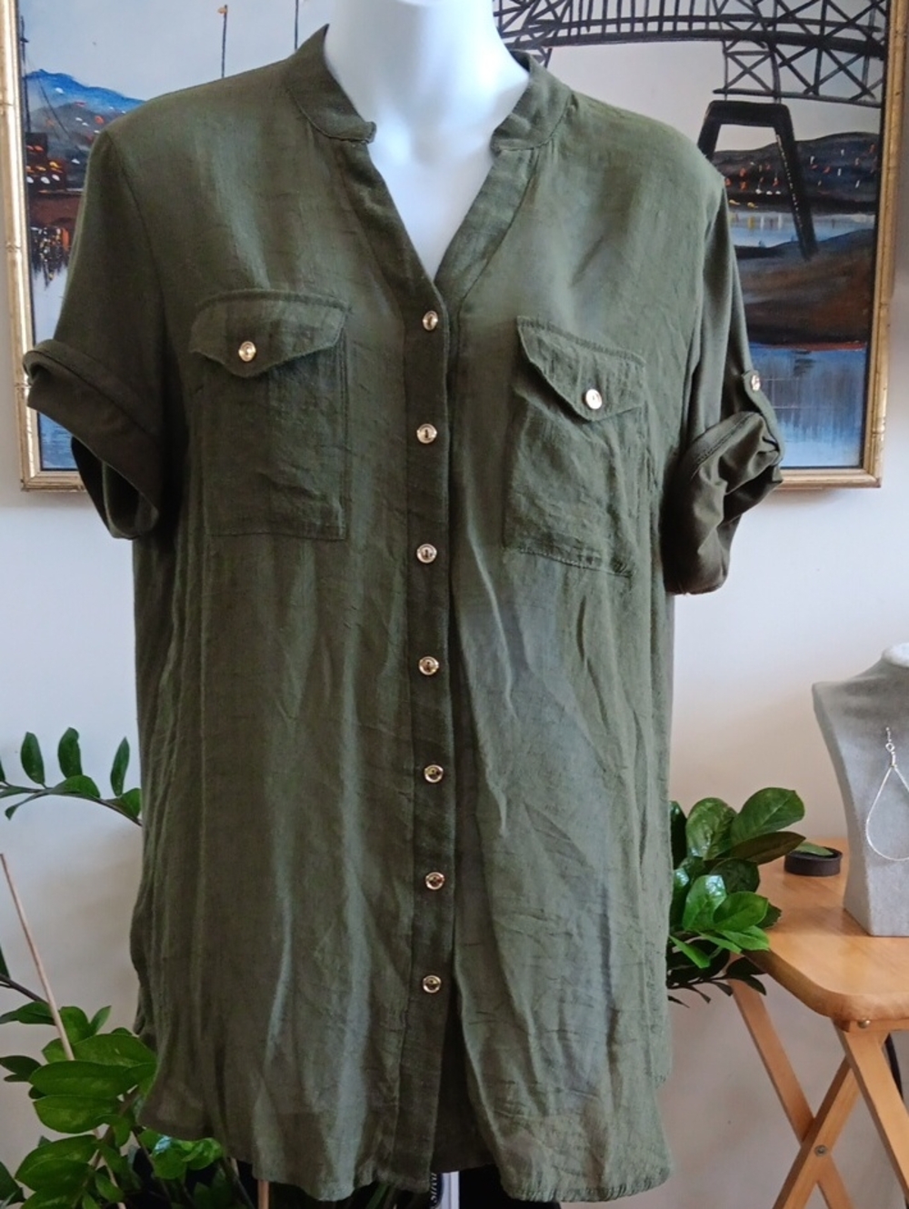 PerSeption Concept Olive Green Button-Up Shirt Tunic